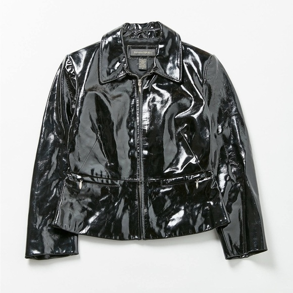 Vintage Banana Republic size 14 Patent Leather Jacket, Shiny, grunge, emo 🖤 - Picture 1 of 8